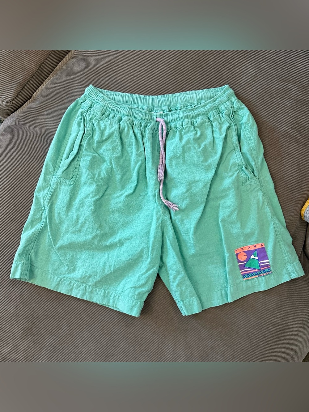Vintage Bye Bye Athletic Shorts Small Aruba Patch Drawstring Swim Run Leisure